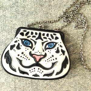 Brighton White Cat Kisslock Coin Handbag Leopard Print Purse